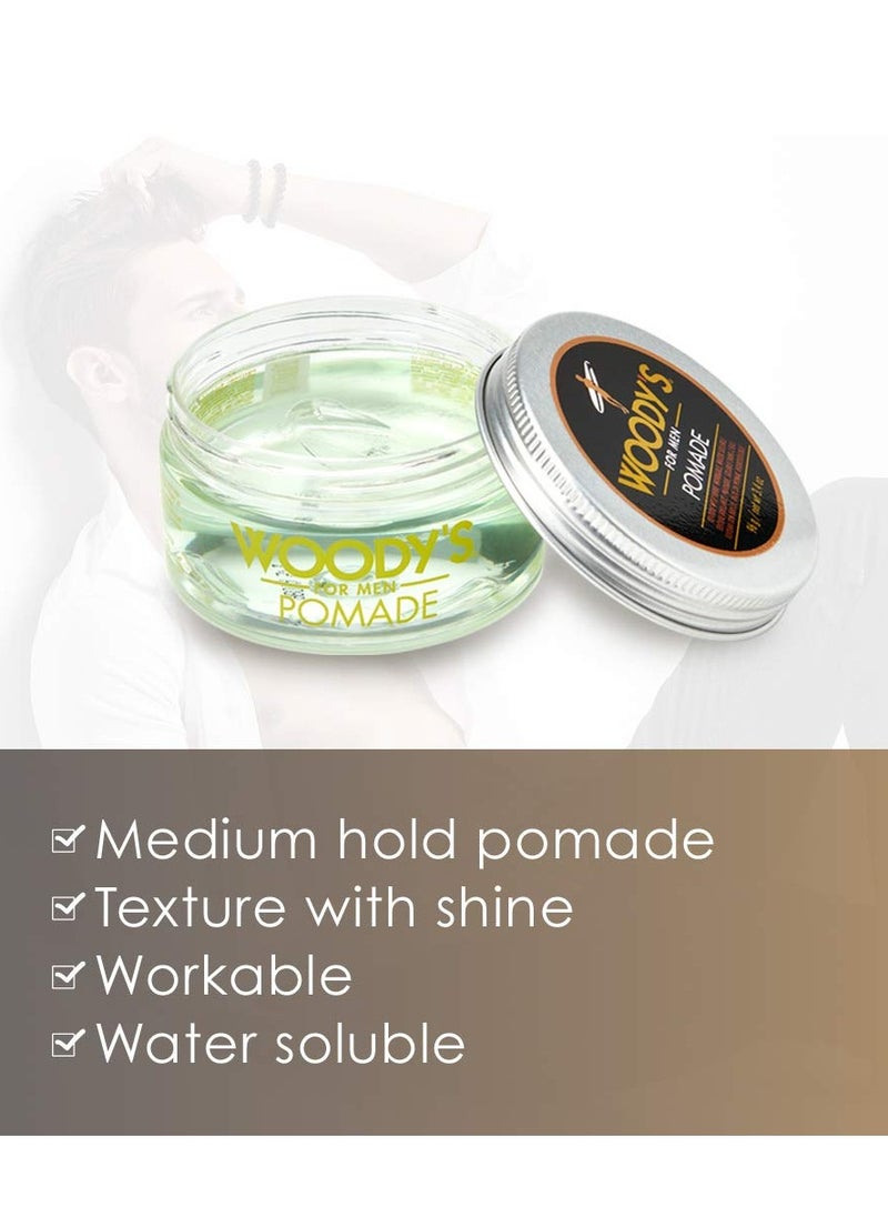 Woody's Styling Pomade for Men, Medium Hold Clear Gel with Healthy Shine, Water-Soluble, 3.4 Oz