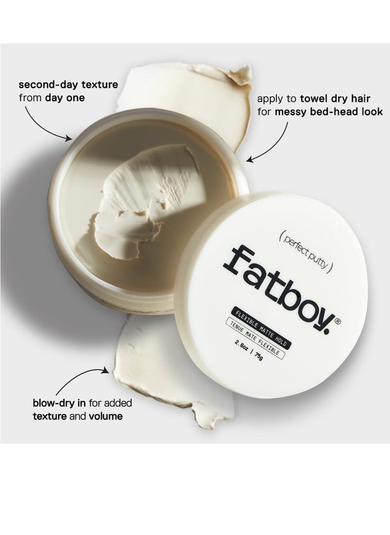Fatboy Hair Perfect Putty, Styling Kaolin Clay Putty, Medium Hold for Volume & Texture, Matte Finish, Hair Care for All Hair Types, Flexible Lightweight Formula, Paraben Free, Color Safe, 2.6 Oz