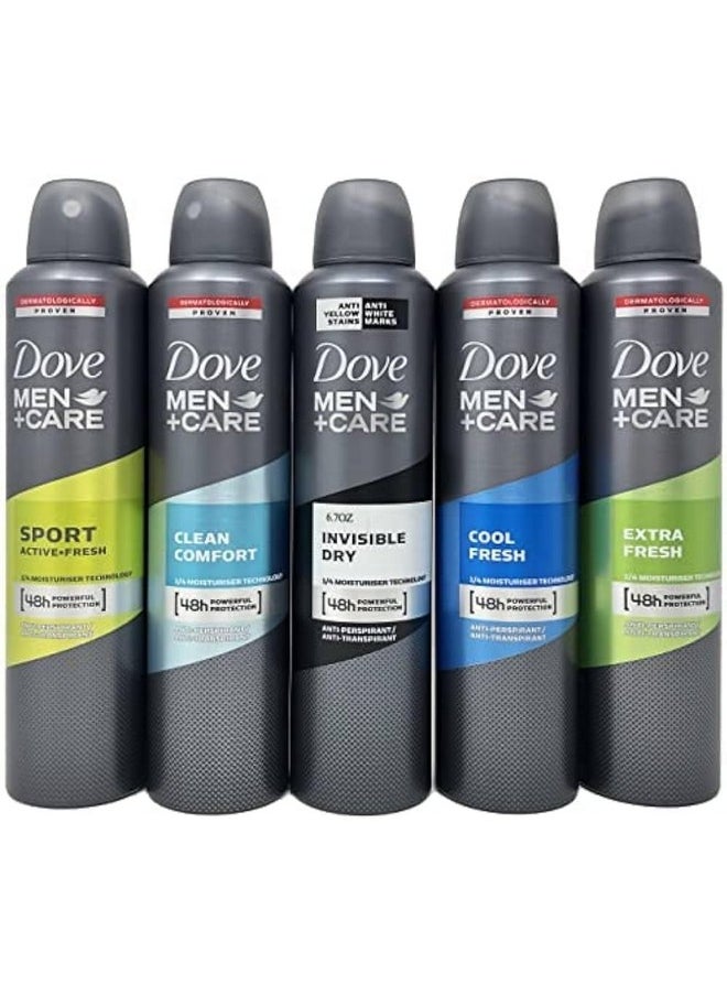 Men + Care Antiperspirant Spray Variety Set, Sport, Clean Comfort, Invisible Dry, Cool Fresh And Extra Fresh Scents, 8.45 Ounce, 5 Count