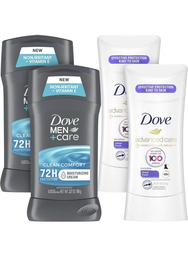 Deodorant Men+Care And Dove Advanced Care Deodorant For Women - Deodorant Antiperspirant For Men, Women, Teenagers With Moisturizing Oil, Scented, 2.7 Oz (4 Piece Set)