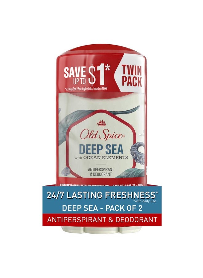 Antiperspirant And Deodorant For Men, 24/7 Sweat And Odor Protection, Invisible Solid, Deep Sea With Ocean Elements Scent, 2.6 Oz (Pack Of 2)