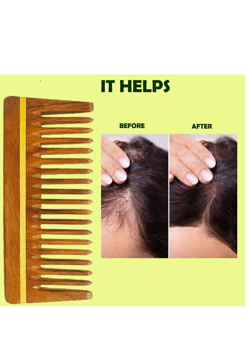 Rufiys Pure Neem Wooden Comb for Women & Men | Neem Wood Comb for Hair Growth | Wide Tooth Hair comb | Dandruff Comb