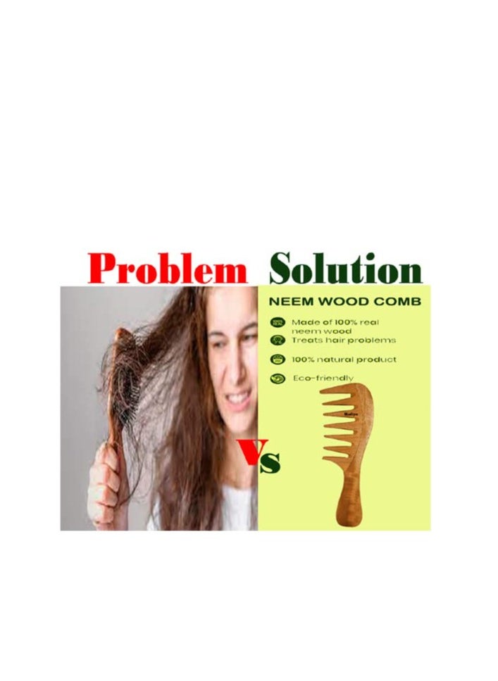 Rufiys Pure Neem Wooden Comb for Women & Men | Neem Wood Comb for Hair Growth | Wide Tooth Hair comb | Dandruff Comb