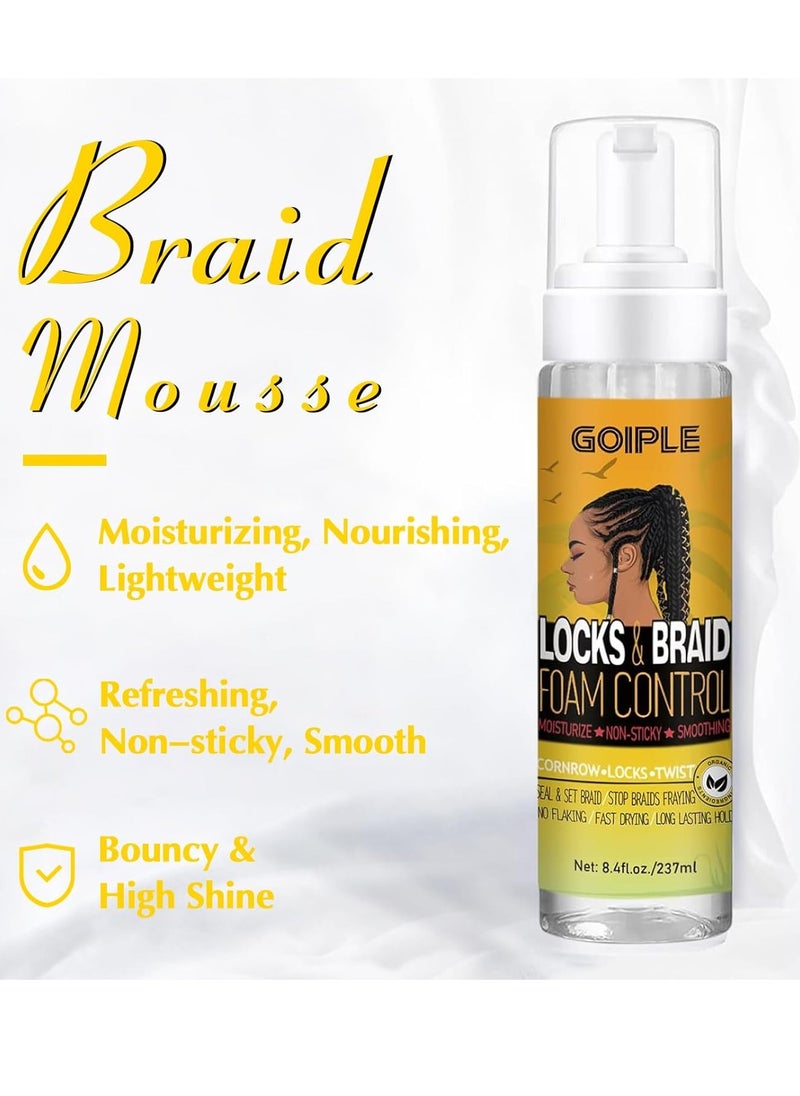 Braid Foam for Braids, Twists, Locs - No Flake Extra Hold & High Shine - Lightweight Mousse Moisturizes & Styles Hair - 8fl oz