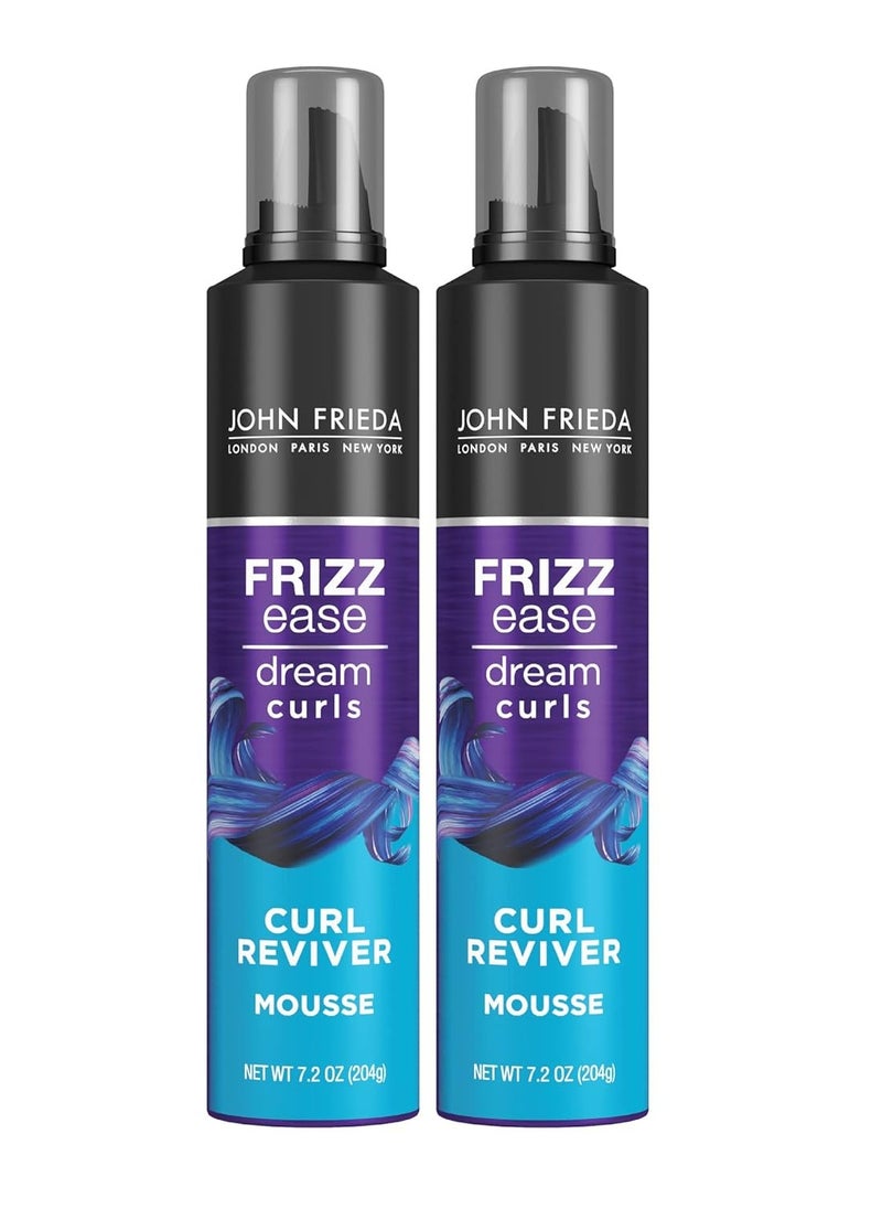 John Frieda Frizz Ease Curly Hair Reviver Mousse Enhances Curls, a Soft Flexible Hold for Curly or Frizzy Hair, Alcohol-Free, 7.2 oz (Pack of 2)