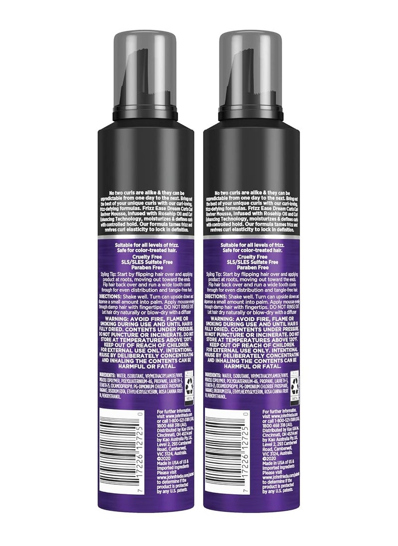 John Frieda Frizz Ease Curly Hair Reviver Mousse Enhances Curls, a Soft Flexible Hold for Curly or Frizzy Hair, Alcohol-Free, 7.2 oz (Pack of 2)