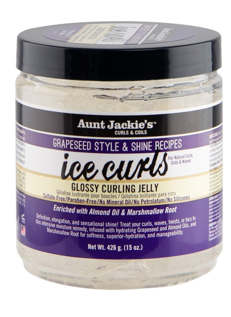 Aunt Jackie's Grapeseed Style and Shine Recipes Ice Curls Glossy Curling Jelly, Hydrates, Softens, Makes Waves, Curls and Coils Easier to Style, 15oz