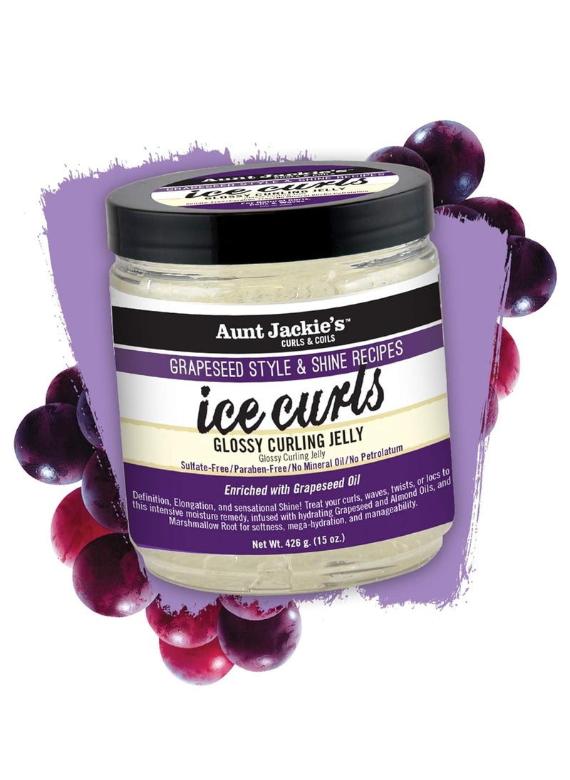 Aunt Jackie's Grapeseed Style and Shine Recipes Ice Curls Glossy Curling Jelly, Hydrates, Softens, Makes Waves, Curls and Coils Easier to Style, 15oz