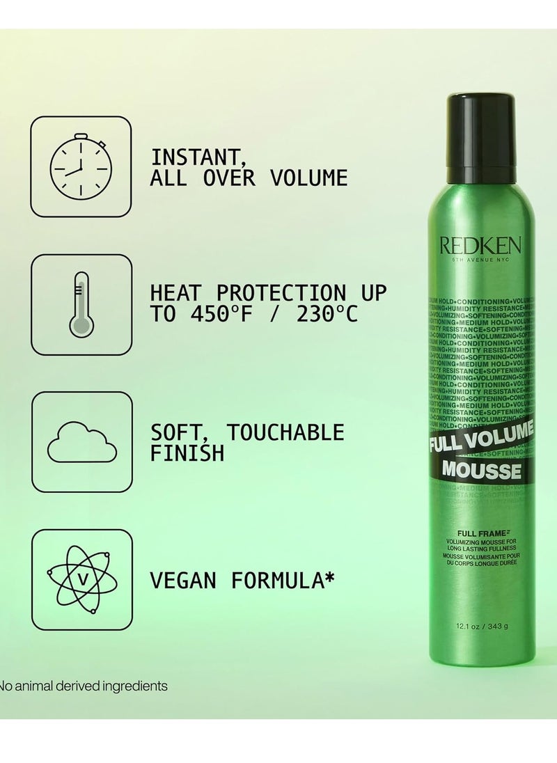 Redken Full Volume Mousse | For All Hair Types | Volumizing Hair Mousse | Adds Maximum Body & Lift to Lengths and Ends | Moisturizes Hair and Protects Against Heat & Damage | Medium Control