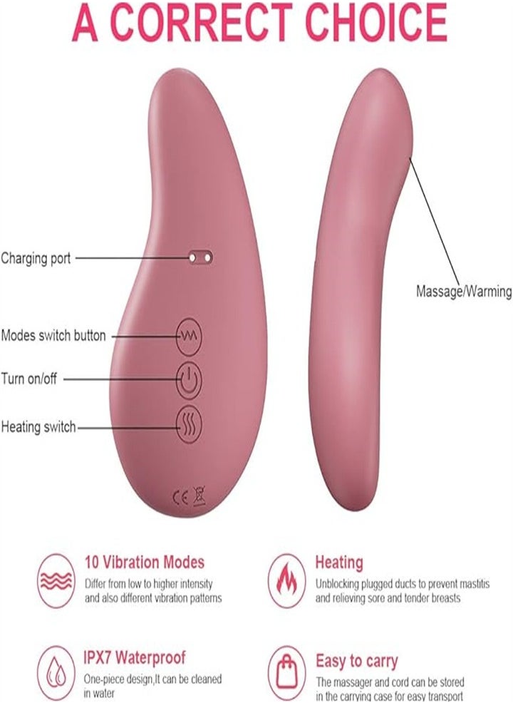 Lactation Massager, Breastfeeding Heated Electric Massager - 10 Vibration Modes to Improve Milk Flow and Relieve Postpartum Swelling and Pain