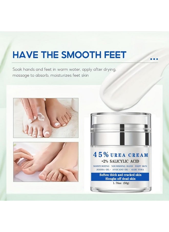 Urea Cream 45% Plus 2% Salicylic Acid, Callus Remover Foot Moisturizer Hand Foot Cream For Dry Cracked Feet From Toes To Heels Elbows Knees Softens Skin Exfoliates Dead Skin Smoothing Skin