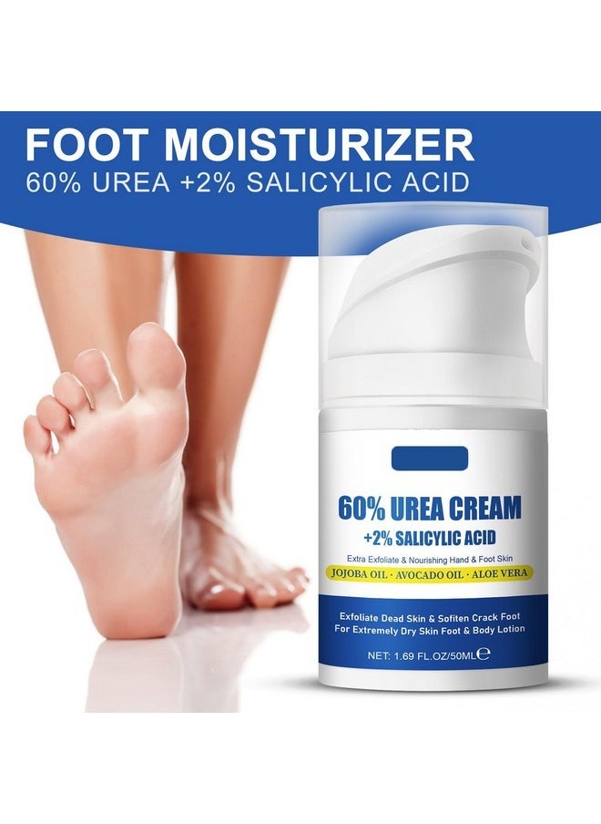 60% Urea Plus 2% Salicylic Acid Foot Cream, Intense Hydration For Dry Cracked Feet Hands And Unisex Whole Body Lotion Moisturizer Hydrate & Nourish Foot Care For Softens Skin Exfoliates Dead Skin