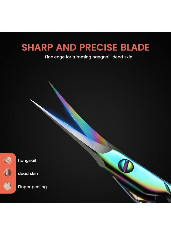 Curved Cuticle Scissors - Precision Manicure Scissor Nail Cuticle Trimmer, Professional Stainless Steel Nail Scissors For Cuticle Care, Cuticle Cutter Small Scissors For Women - Rainbow