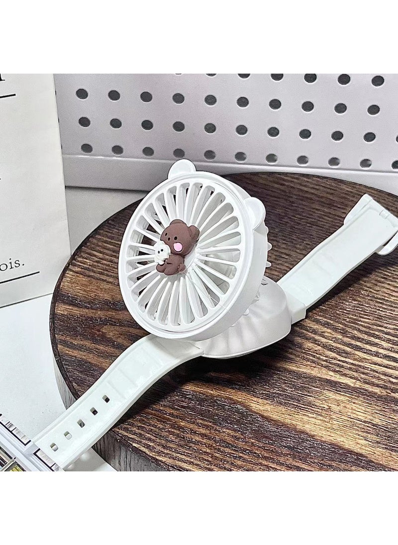 Cartoon Mini USB Fan Rechargeable Quiet for Students White [Bear rabbit body] wrist fan