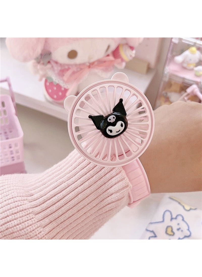 Cartoon Mini USB Fan Rechargeable Quiet for Students Pink [Deviruchi head] wrist fan