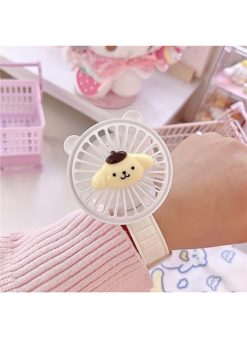 Cartoon Mini USB Fan Rechargeable Quiet for Students White [pudding dog head] wrist fan