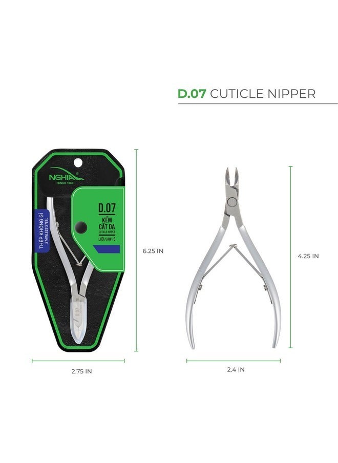 Cuticle Nipper - D-07 Jaw 16 | Stainless Steel | Durable And Sharp | Ergonomic Design | Grey Plated | Ideal For Salons And Home Use