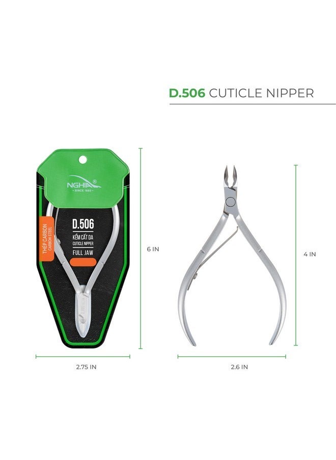 Premium Hard Steel Cuticle Nipper - D-506, Precision Nail Tech Nipper With Grey Plated Full Jaw And Single Spring