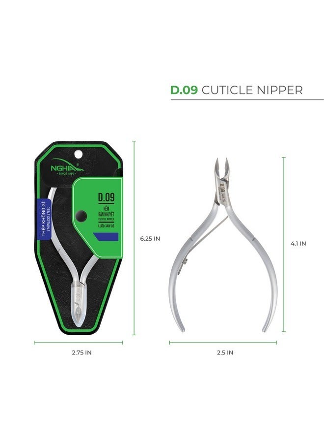 Cuticle Nipper - D-09 Jaw 12 | Stainless Steel | Durable And Sharp | Ergonomic Design | Grey Plated | Ideal For Salons And Home Use