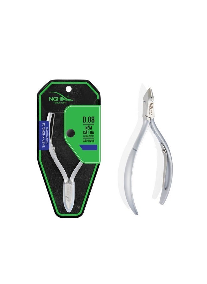 Cuticle Nipper - D-08 Jaw 12 | Stainless Steel | Durable And Sharp | Ergonomic Design | Grey Plated | Ideal For Salons And Home Use