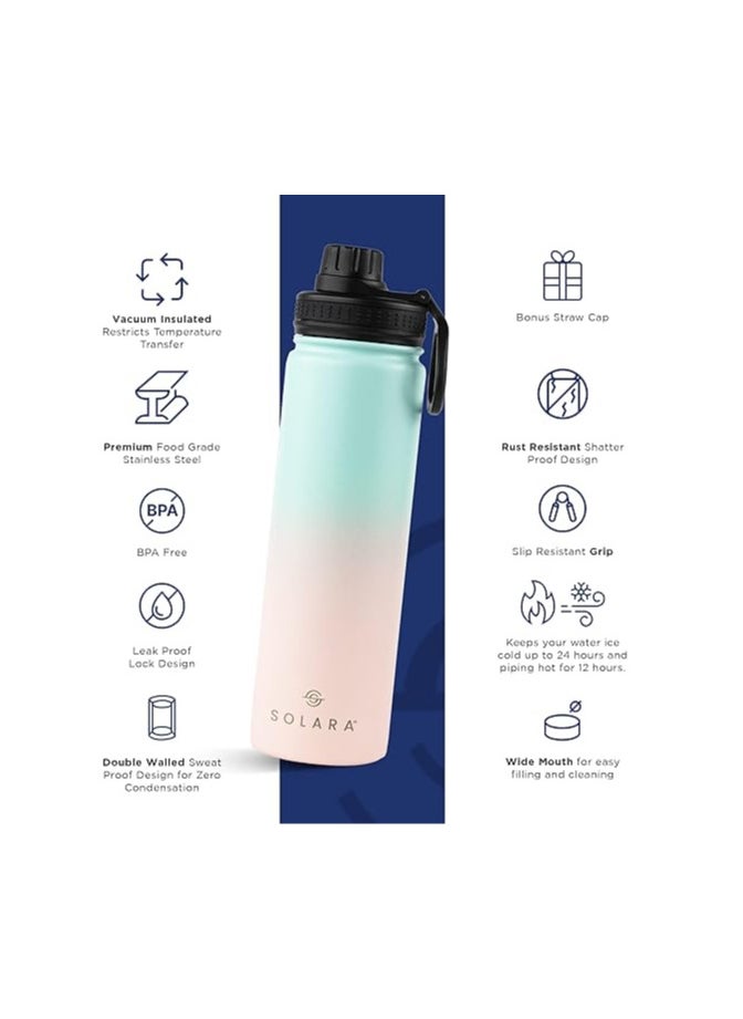 SOLARA Insulated Water Bottle 650ml, Hot Water Bottle, Thermosteel Water Bottle for Travel, Home, Office, School, Gym, Adults, Water Bottle Hot and Cold, Sipper Bottle, Pink Teal