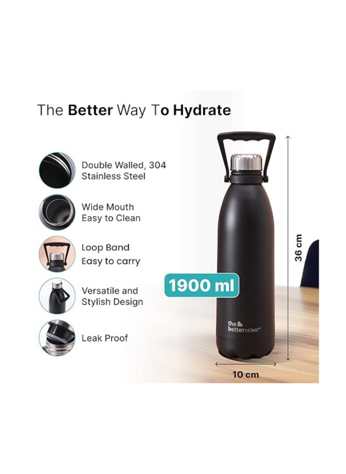 The Better Home 2 Ltrs Insulated Bottle | Doubled Wall 304 Stainless Steel | Stays Hot for 18 Hrs & Cold for 24 Hrs | Rustproof & Leakproof | Insulated Water Bottles (Black)