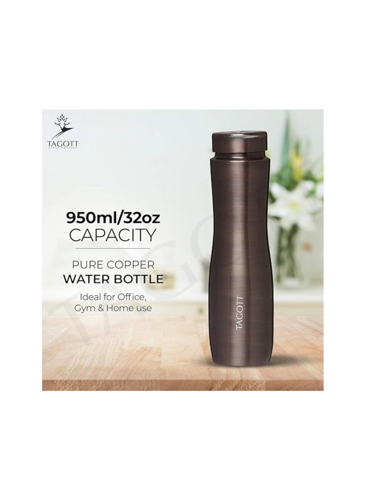 TAGOTT Apsara Copper Water Bottle, 1000ml, Set of 1, Wood Brown