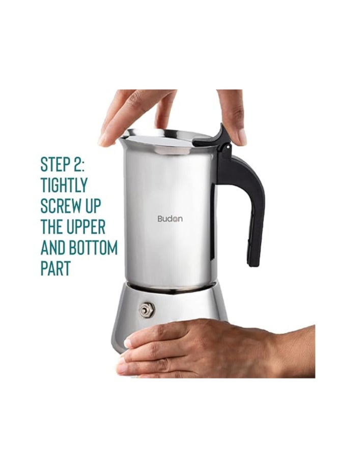 Budan Induction Moka Pot 6 Cup Stainless Steel Espresso Maker, stovetop coffee maker