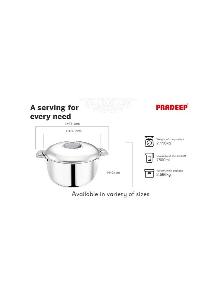 Pradeep Orchid Stainless Steel Insulated Serving Casserole, 7500 ML