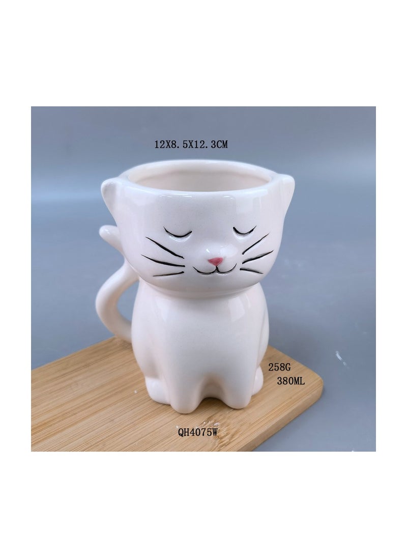 Cat ceramic cups for girls' household coffee mugs, mugs, drinking cups, office cups, cartoon couple cups/white ceramic cat cups