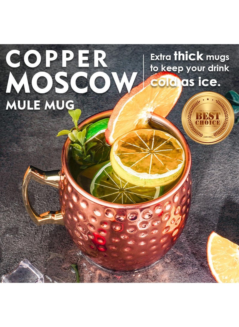 Moscow Mule Copper Mugs - Set of 2-100% Handcrafted Solid Copper Mugs, 550ml Copper Cups with 2 Cocktail Copper Straws