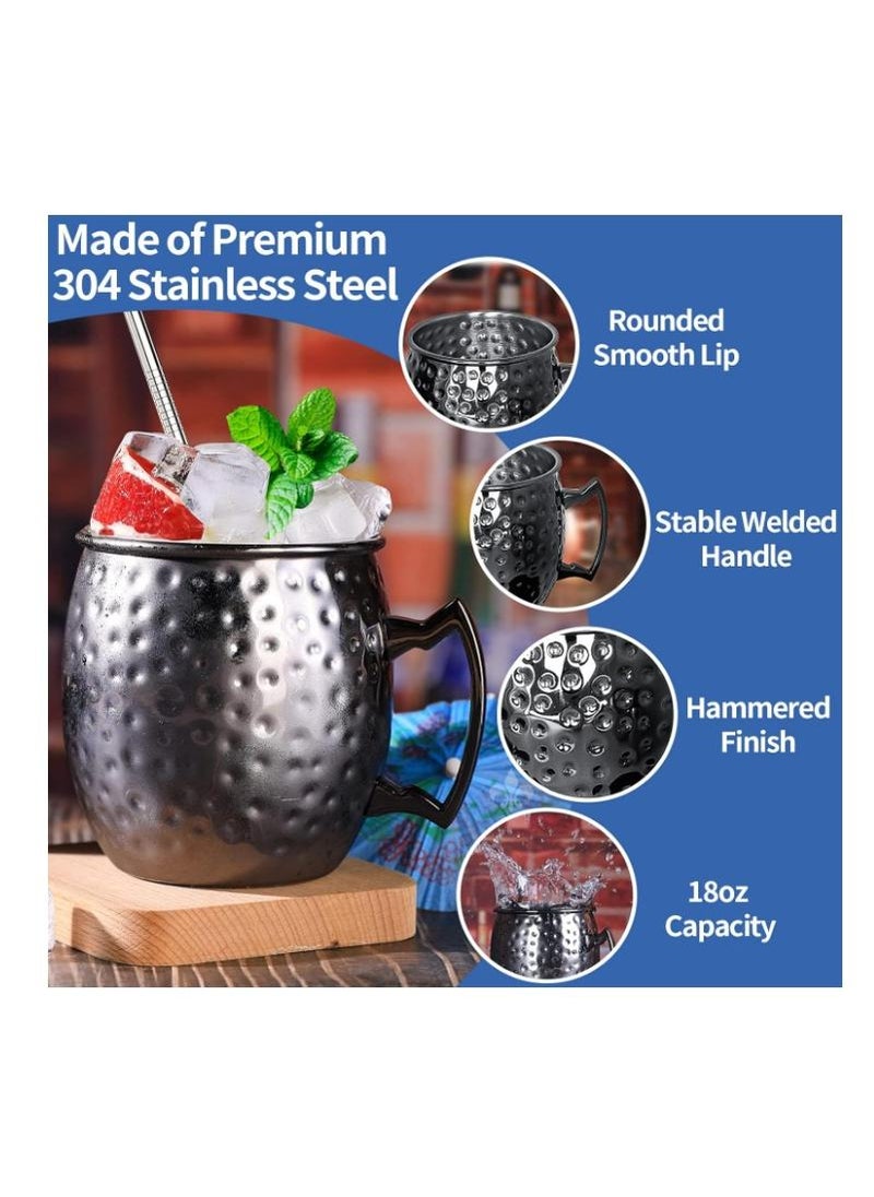 Moscow Mule Copper Mugs - Set of 2-100% Handcrafted Solid Copper Mugs, 550ml Copper Cups with 2 Cocktail Copper Straws