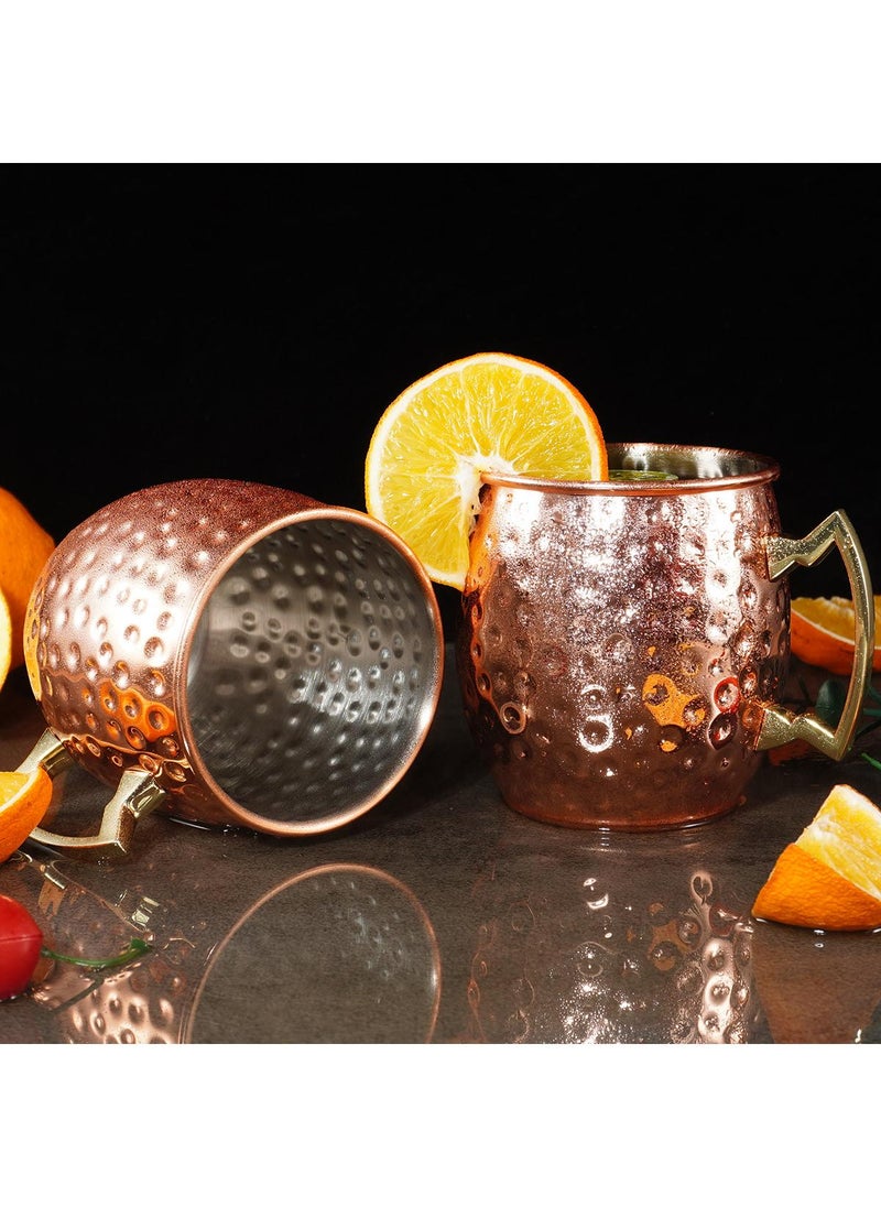 Moscow Mule Copper Mugs - Set of 2-100% Handcrafted Solid Copper Mugs, 550ml Copper Cups with 2 Cocktail Copper Straws