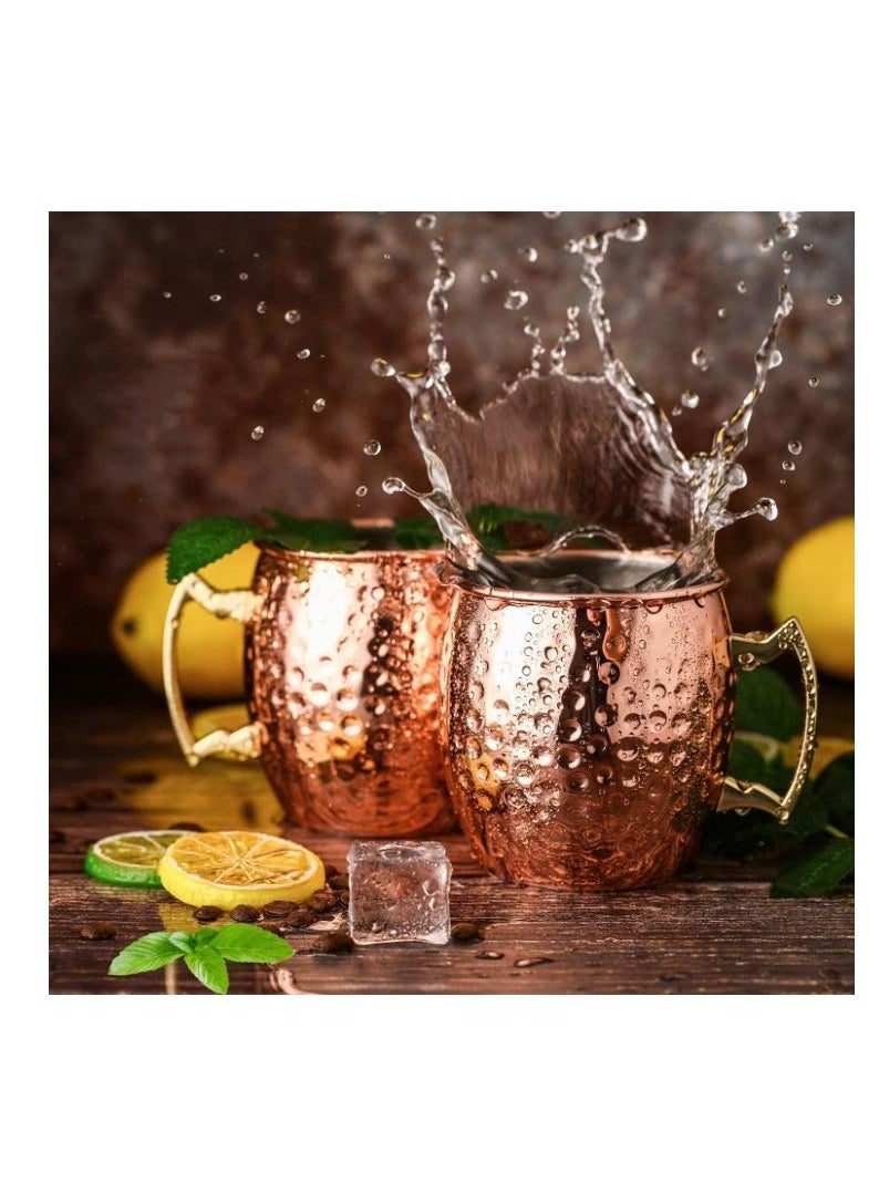 Moscow Mule Copper Mugs - Set of 2-100% Handcrafted Solid Copper Mugs, 550ml Copper Cups with 2 Cocktail Copper Straws