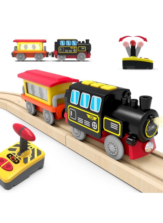 Motorized Train For Wooden Track, Remote Control Train With Magnetic Connection, Battery Operated Locomotive Train For Toddlers, Compatible With Thomas, Brio, Chuggington