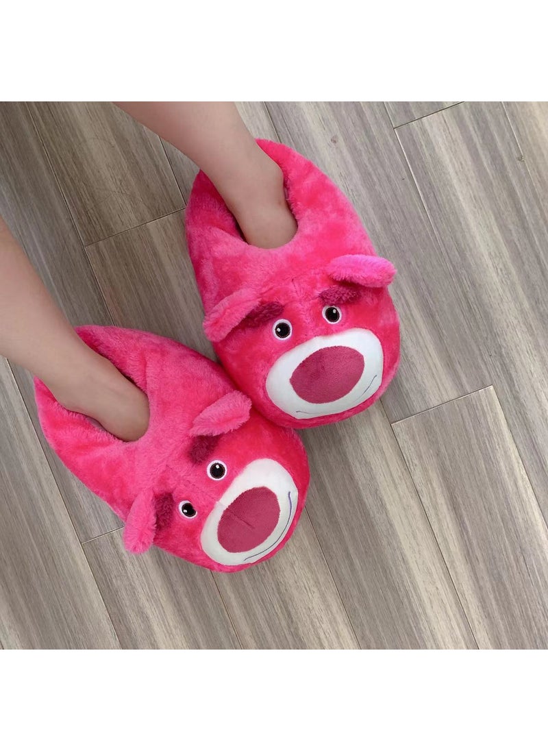 Cute Strawberry Bear Cotton Slippers for Women Figure