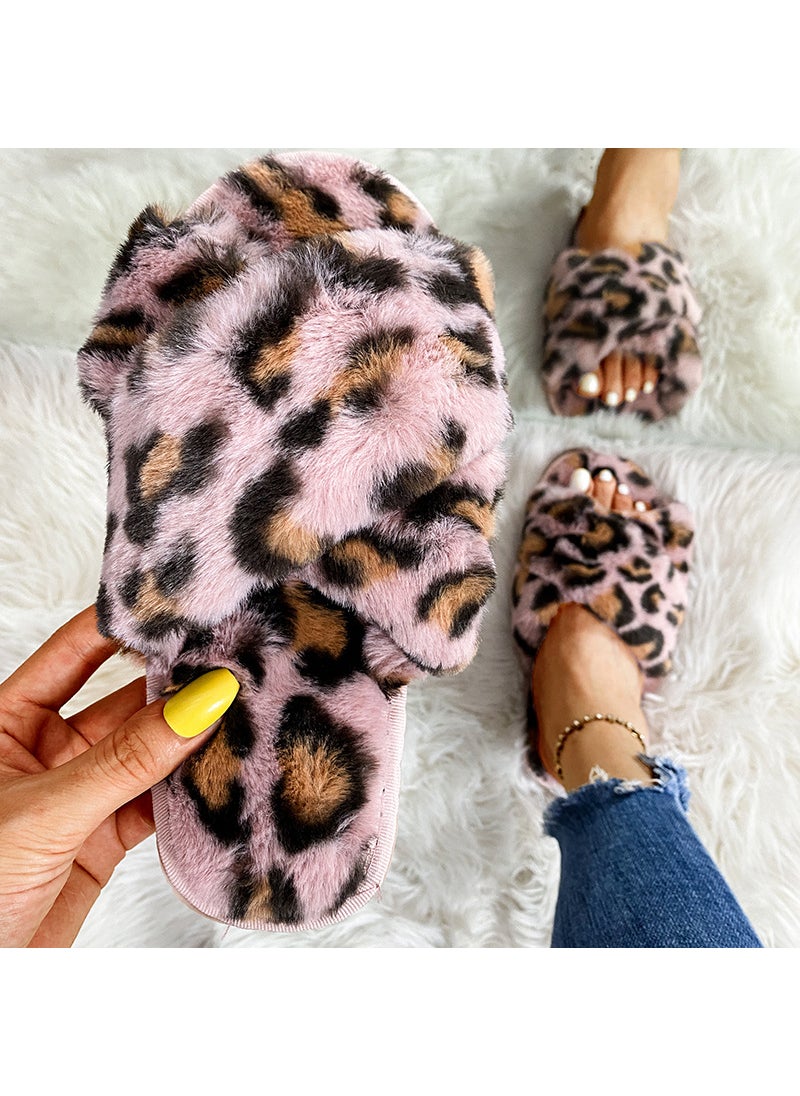 Foreign Trade Wool Slippers Womens 2021 Summer European and American New Cross Wool Flat Sandals and Slippers Womens International Station Explosions SandalsPink Pink