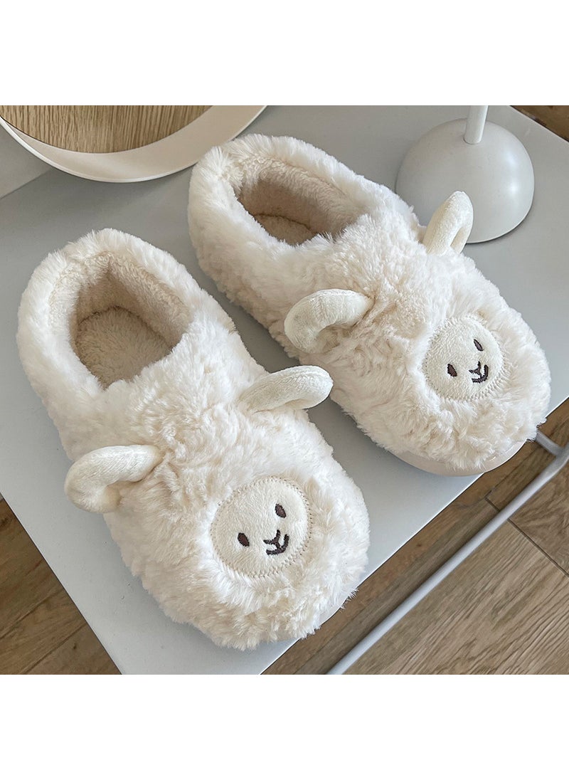 Winter Home Plush Cotton Slippers for WomenWhite White