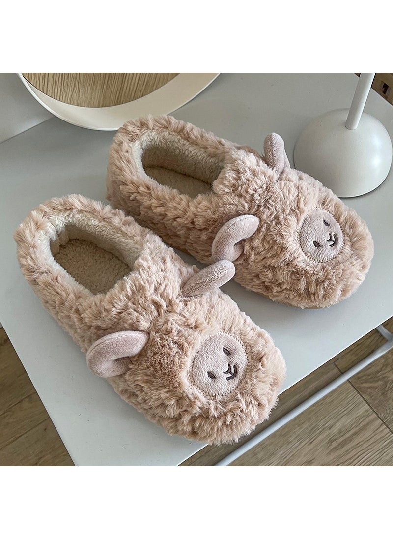 Winter Home Plush Cotton Slippers for WomenKhaki Khaki