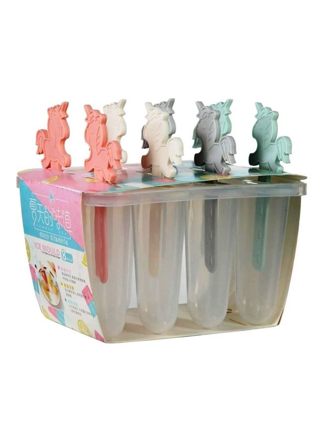 DIY 8-Piece Ice Cream Popsickle Maker with Unicorn Shaped Lid Multicolour 12cm