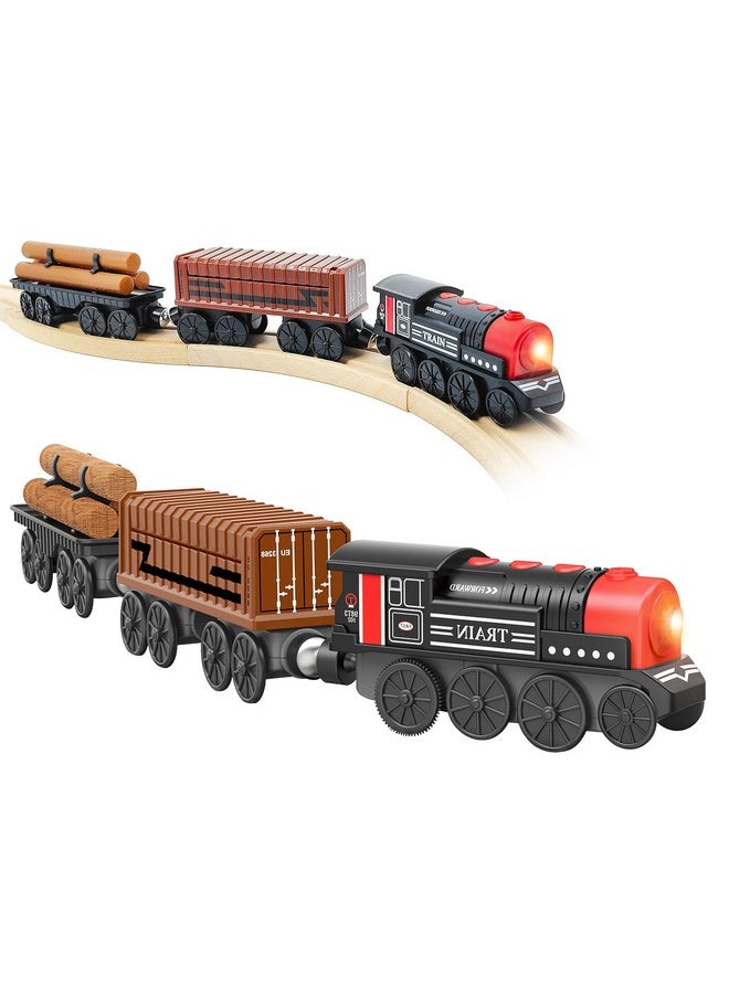 Motorized Train For Wooden Track 3Pcs Train Toy Set For 3 4 5+Years Old Boy Girl Toddlers Battery Powered Train Compatible With Thomas & Friends Brio And Chuggington