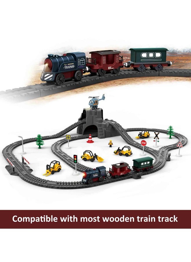 Battery Operated Train For Wooden Track, 3Pcs Train Toy Set For 3 4 5+Years Old Boy Girl Toddlers, Motorized Train Accessories Electric Train Compatible With Thomas & Friends, Brio And Chuggington