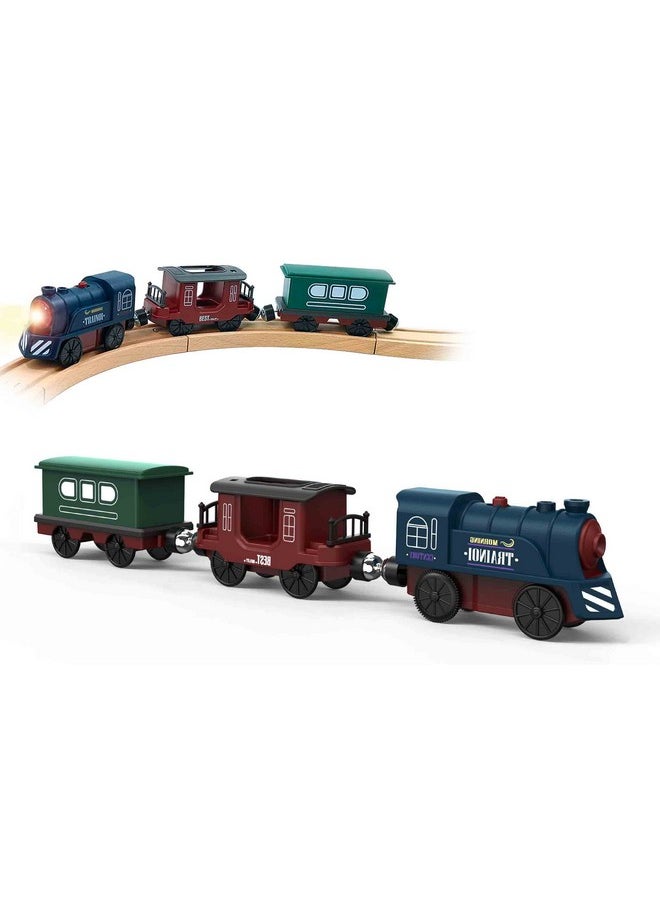 Battery Operated Train For Wooden Track, 3Pcs Train Toy Set For 3 4 5+Years Old Boy Girl Toddlers, Motorized Train Accessories Electric Train Compatible With Thomas & Friends, Brio And Chuggington