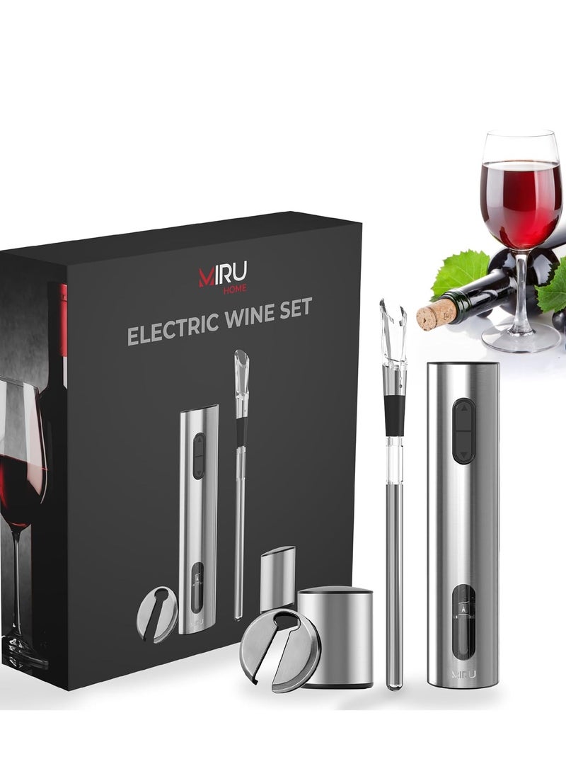 MIRU Electric Wine Opener Set, 5-in-1 Rechargeable Wine Bottle Opener with Aerator, Foil Cutter, USB Cable, Cooling Stick & Wine Stopper - Premium Steel Design