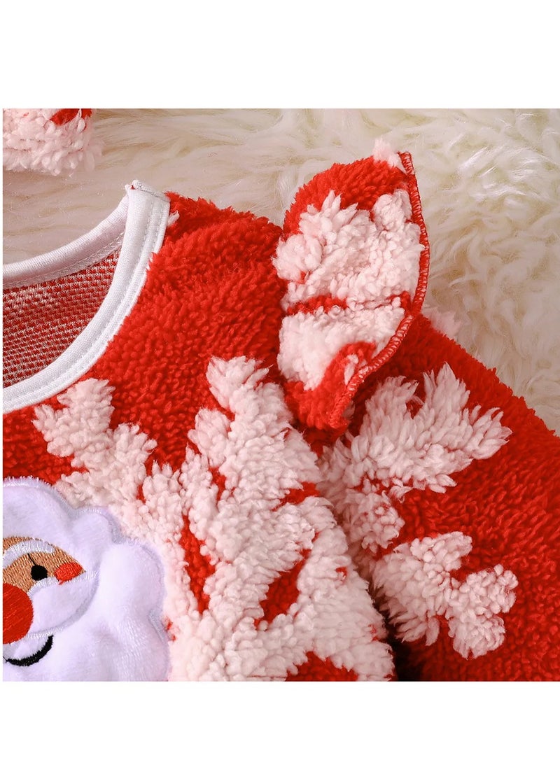 Babyqlo Santa and Snowflake Cozy Holiday Christmas Dress with Hairband - Red