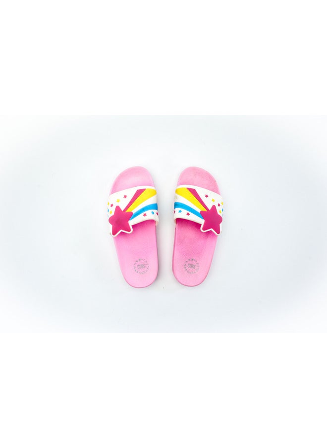 Rainbow Star Print Everyday Wear Eco-Friendly Pvc Slides For Girls Lightweight Easy To Wash And Anti-Slip Soles