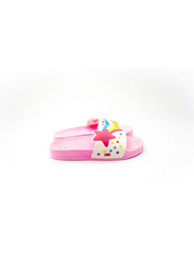 Rainbow Star Print Everyday Wear Eco-Friendly Pvc Slides For Girls Lightweight Easy To Wash And Anti-Slip Soles