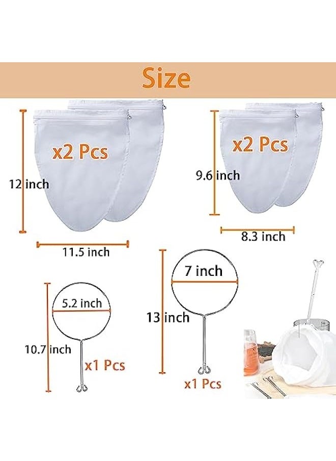 4 PCS Extra Fine Mesh Strainer Bags with Handle, Reusable Thai Tea Strainer, Cheesecloth for Straining NutMilk Coffee Milk Juices Honey Wine Oil Yogurt (2 Medium & 2 Small)