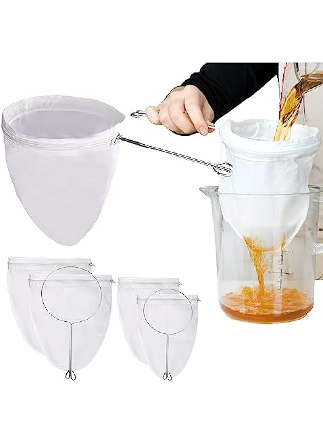 4 PCS Extra Fine Mesh Strainer Bags with Handle, Reusable Thai Tea Strainer, Cheesecloth for Straining NutMilk Coffee Milk Juices Honey Wine Oil Yogurt (2 Medium & 2 Small)