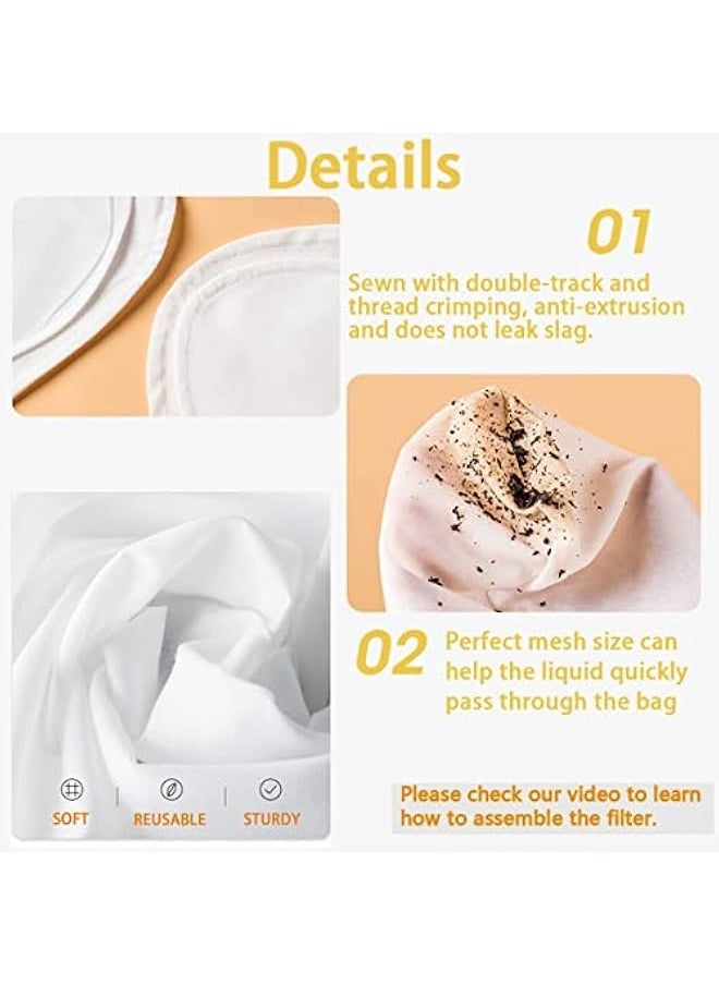 4 PCS Extra Fine Mesh Strainer Bags with Handle, Reusable Thai Tea Strainer, Cheesecloth for Straining NutMilk Coffee Milk Juices Honey Wine Oil Yogurt (2 Medium & 2 Small)